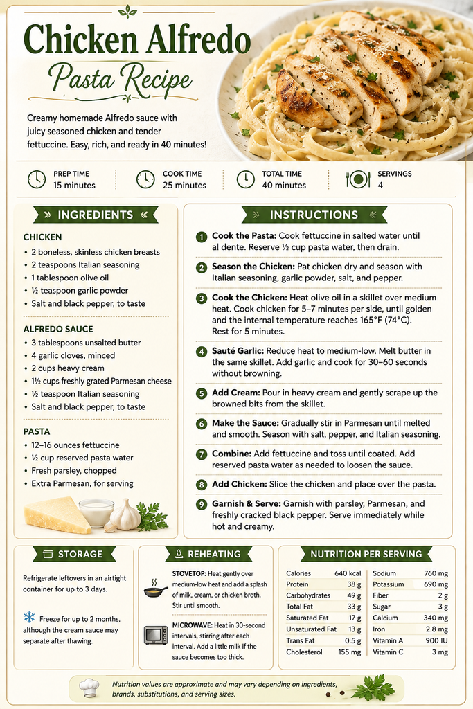 Recipe card of best Chicken Alfredo Pasta 