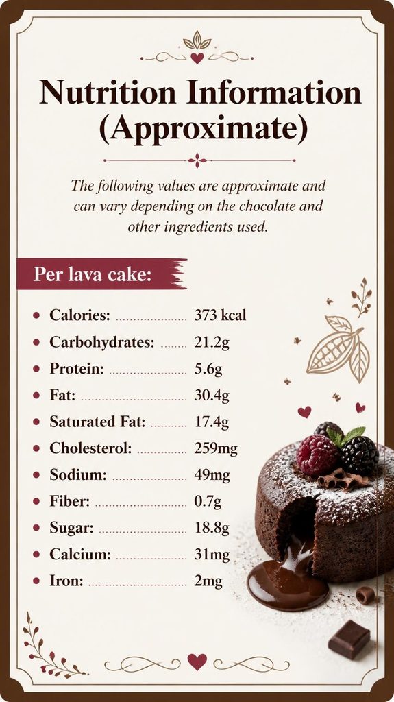 Nutrition information for chocolate lava cake