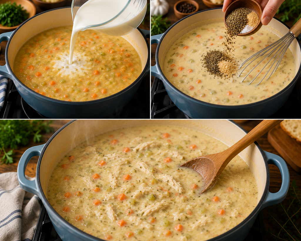 Add milk into the homemade cream chicken soup