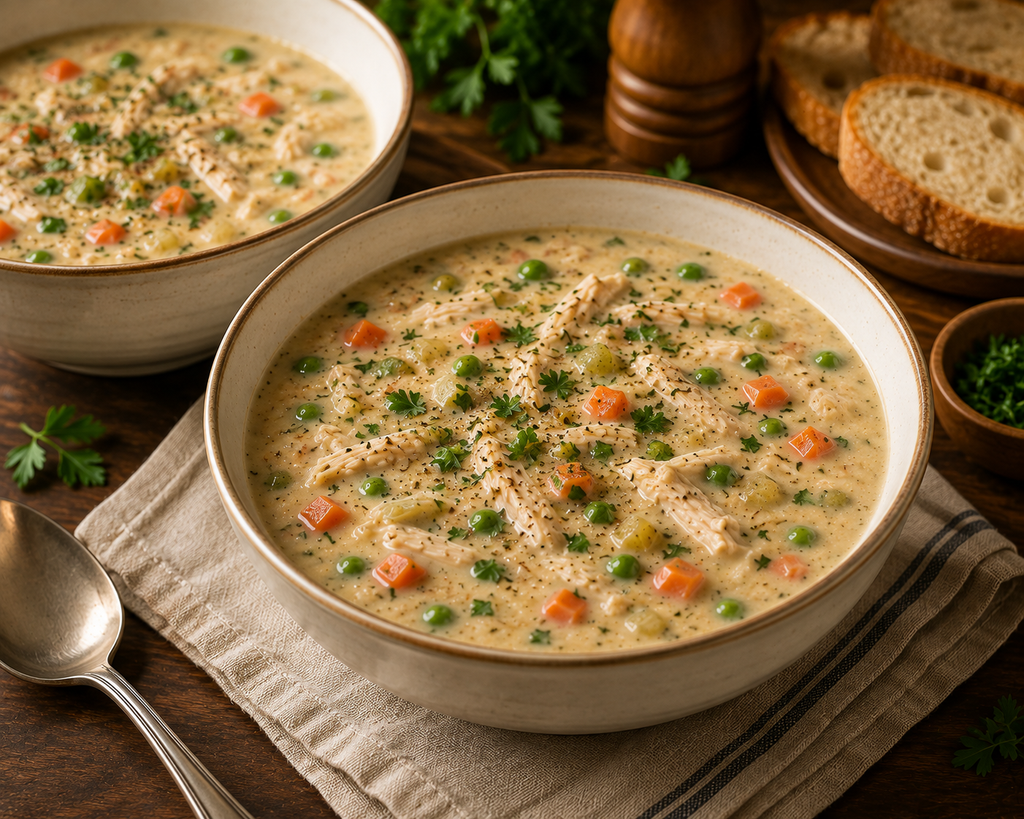 serving homemade cream for chicken soup
