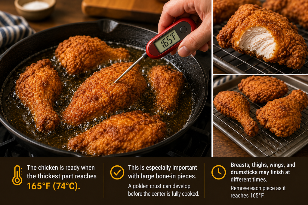 Temperature check of fried chicken