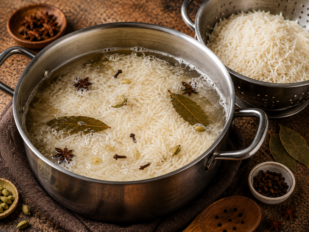 Rice boil for Chicken biryani recipe