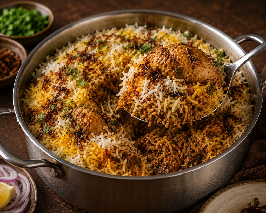 Serving Chicken biryani recipe