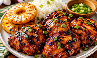 Huli Huli chicken with pineapple and boiled rice