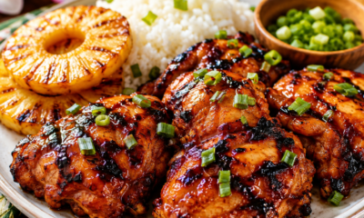 Huli Huli chicken with pineapple and boiled rice