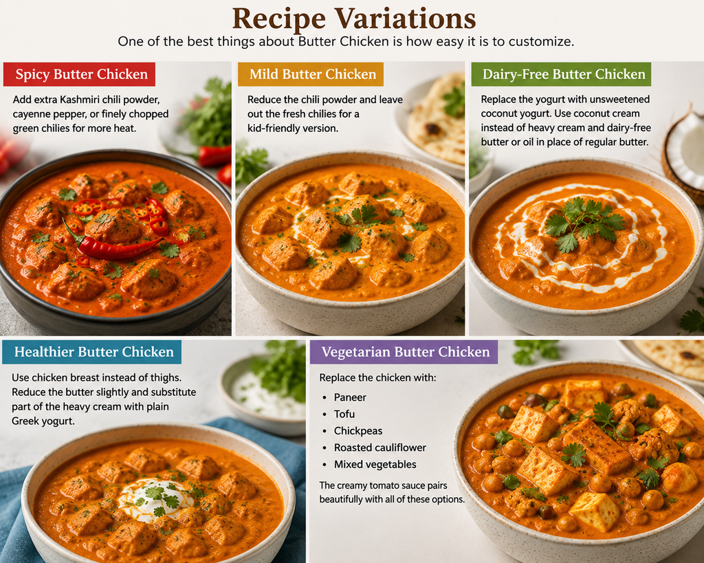 Recipe variation for butter chicken recipe