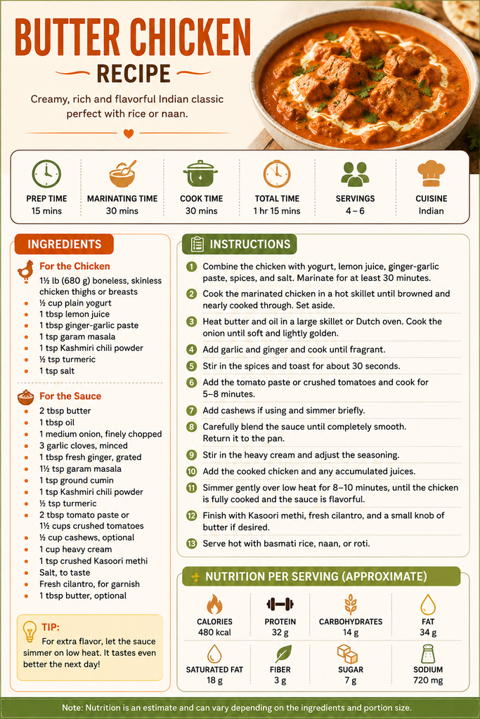 Recipe card for Butter Chicken Recipe