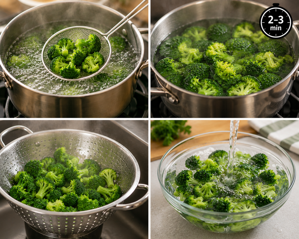 Broccoli is bolied for Chicken Broccoli Pasta Bake