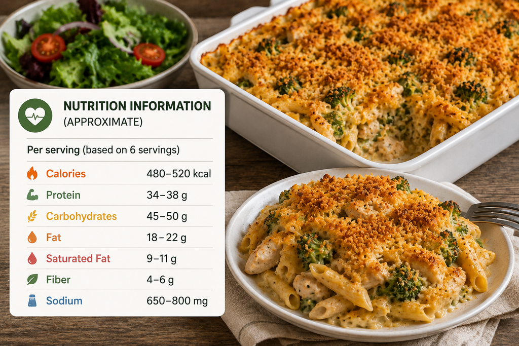 Nutrition information for chicken broccoli pasta bake