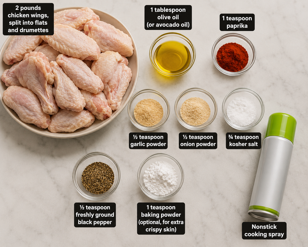 Ingredients for Air Fryer Chicken Wings with Crispy and Juicy Skin
