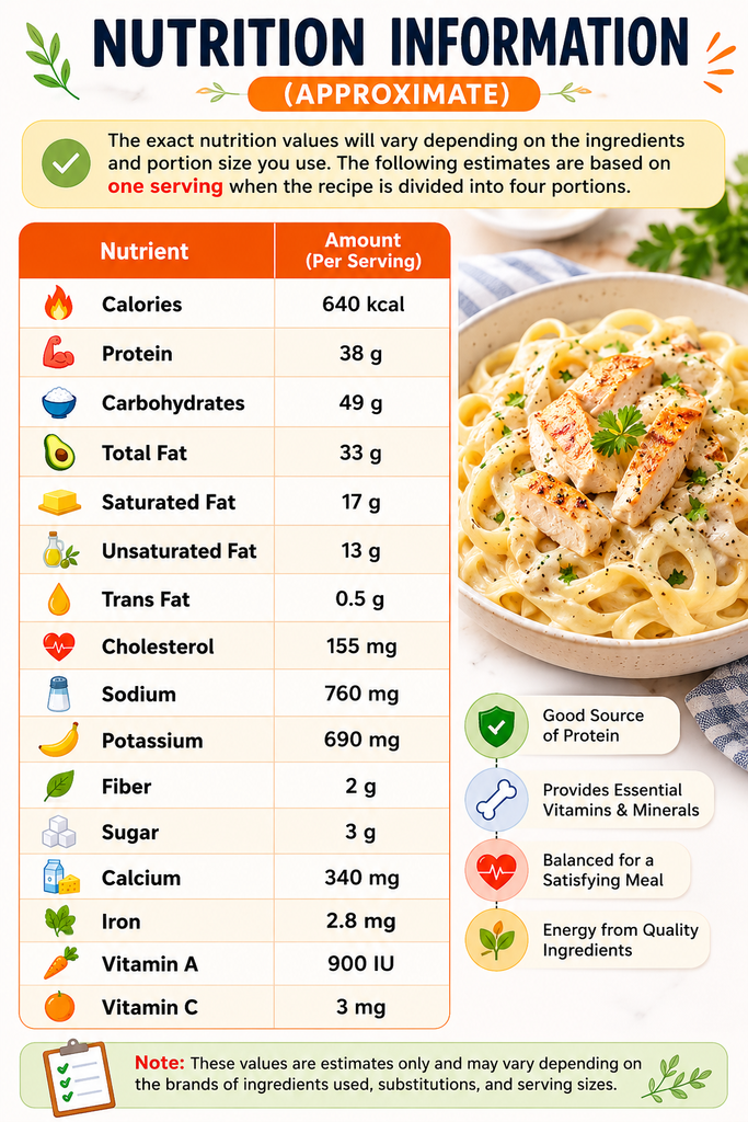 Nutrition information for Chicken alfredo pasta