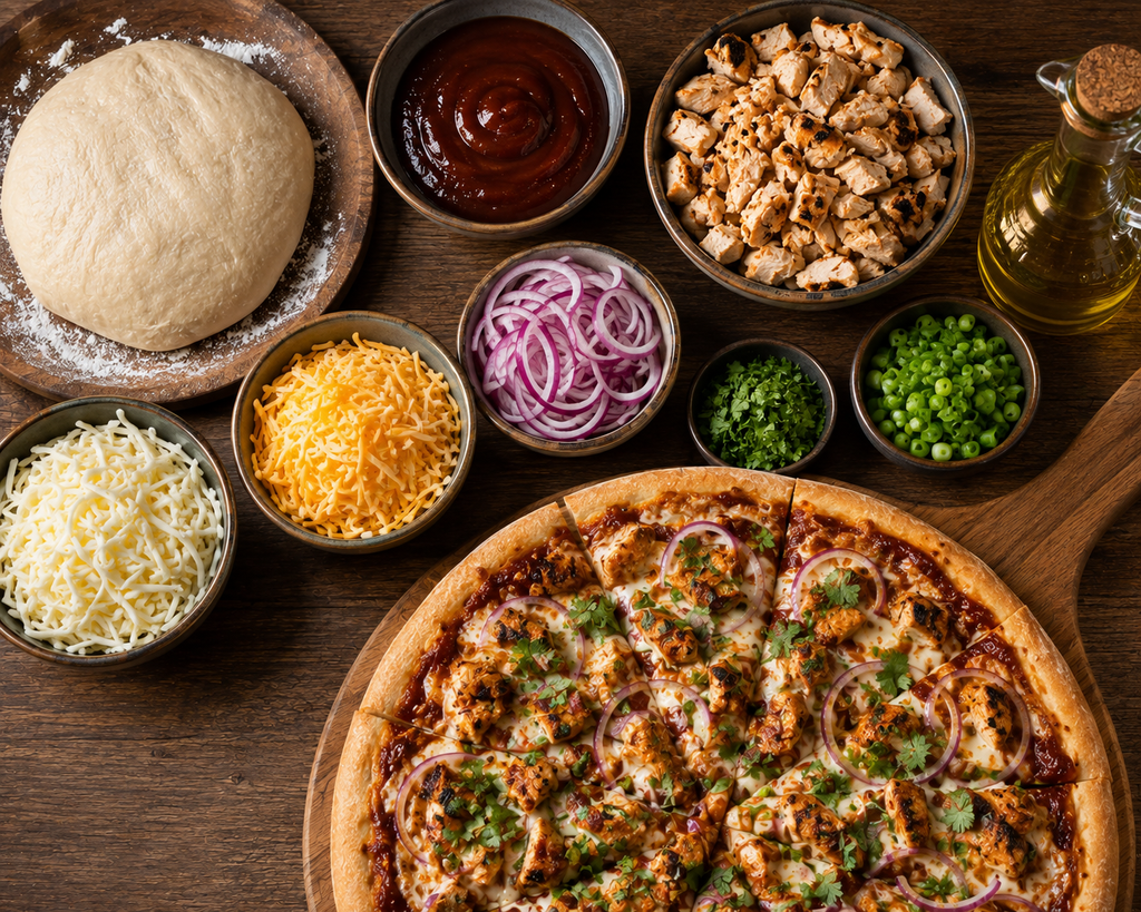 Ingredients of Homemade BBQ Chicken Pizza