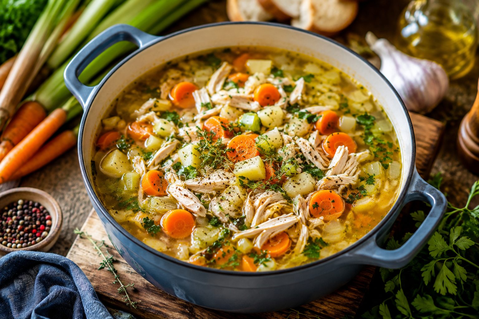 Healthy Chicken Soup Recipe With Vegetables and Tender Chicken