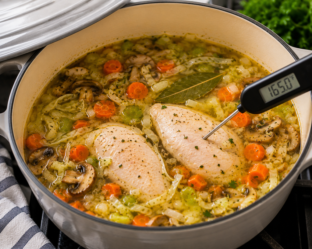 check the temperature of healthy chicken soup recipe with vegetables