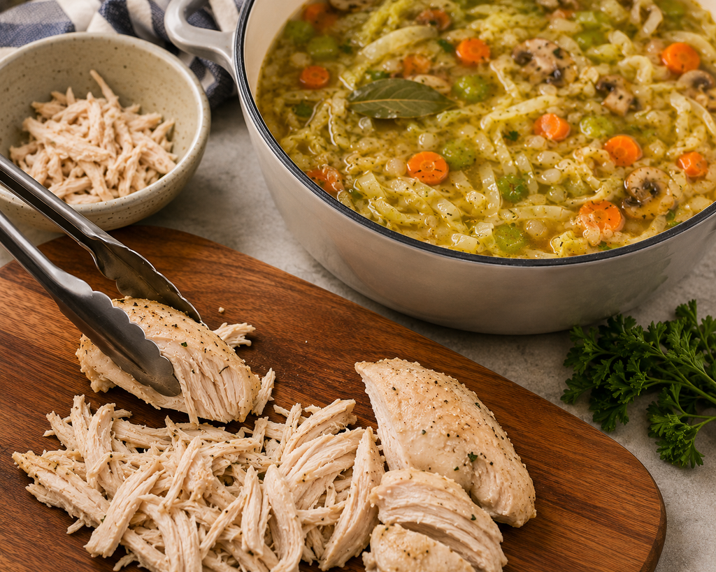 Shred the Chicken for making Healthy Chicken Soup Recipe With Vegetables 