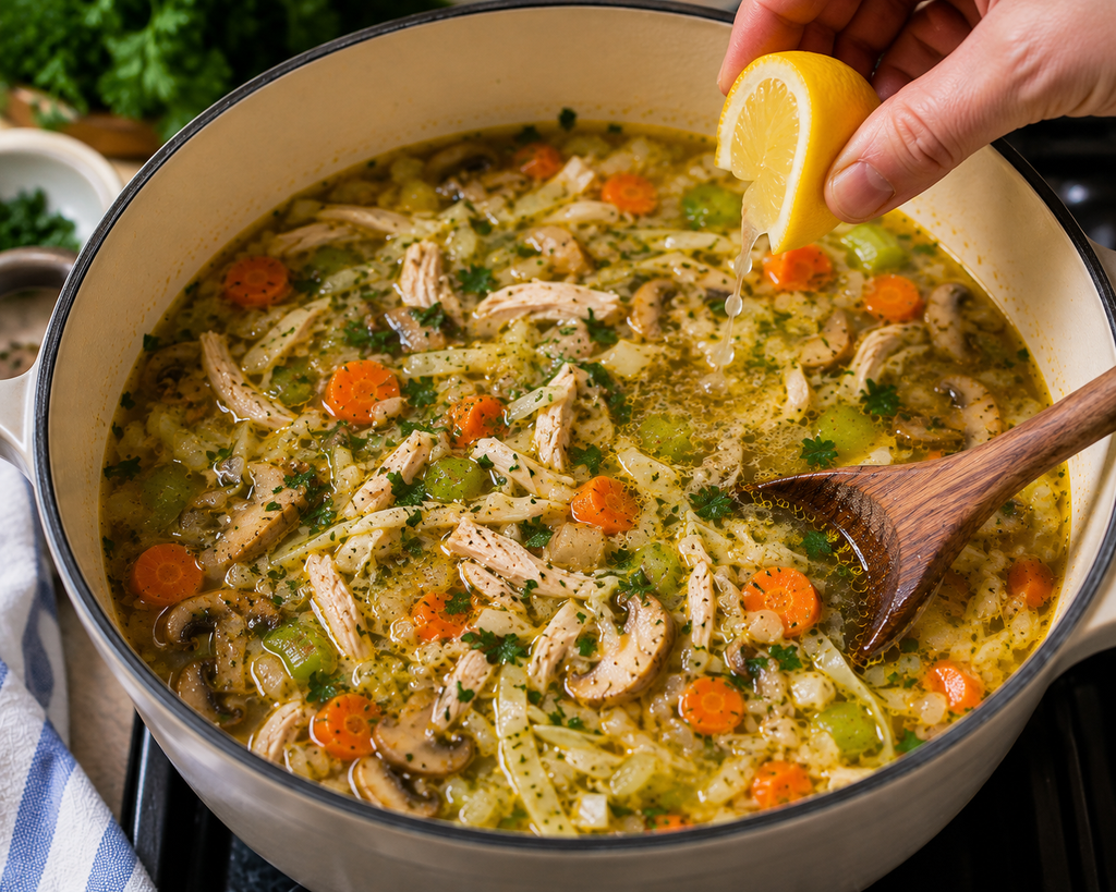 healthy chicken sup with vegetables is ready 