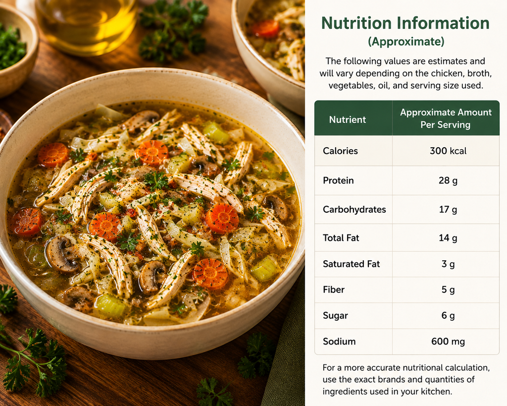 Nutrition Information for healthy chicken soup with vegetables