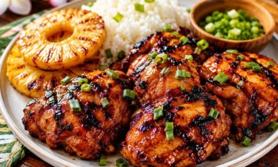 Huli Huli chicken with pineapple and boiled rice