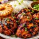 Huli Huli chicken with pineapple and boiled rice