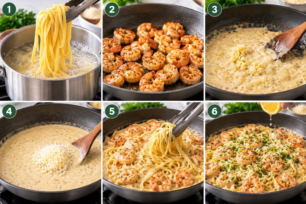 Combine the Pasta and Shrimp