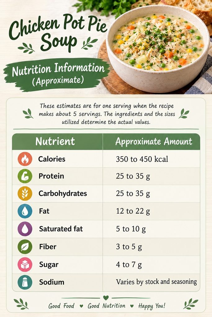 Nutrition value for chicken pot pie soup