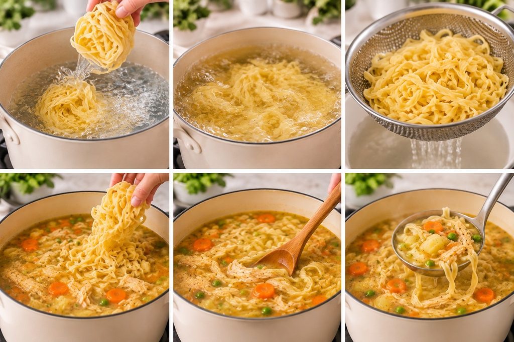 Boil Noodles for making Chicken noodles soup