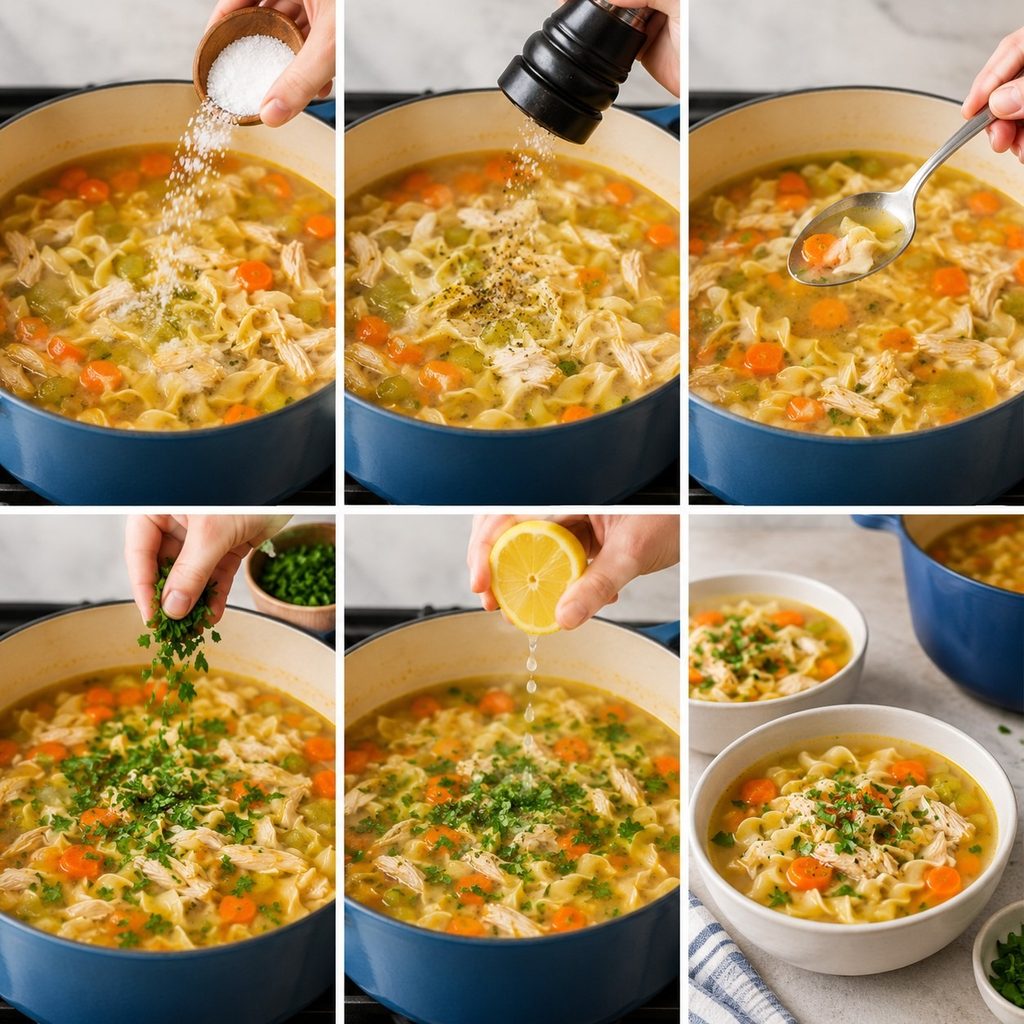 Serve the chicken noodles soup 