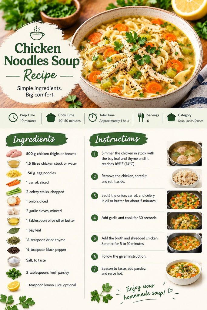 Chicken Noodles Soup Recipe Card