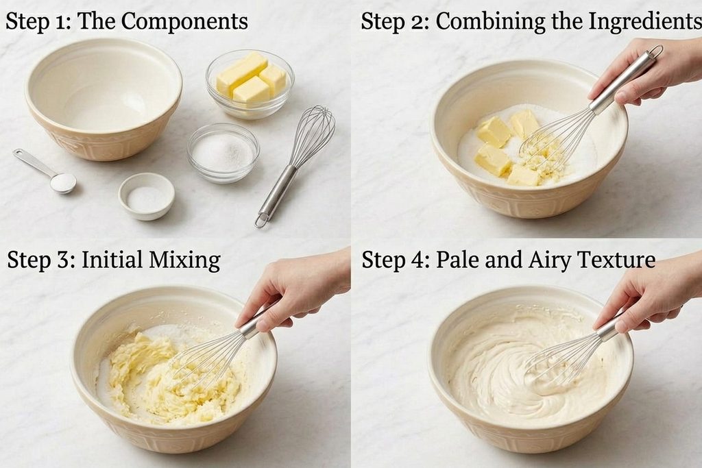 Beat butter and sugar for making best vanilla cake