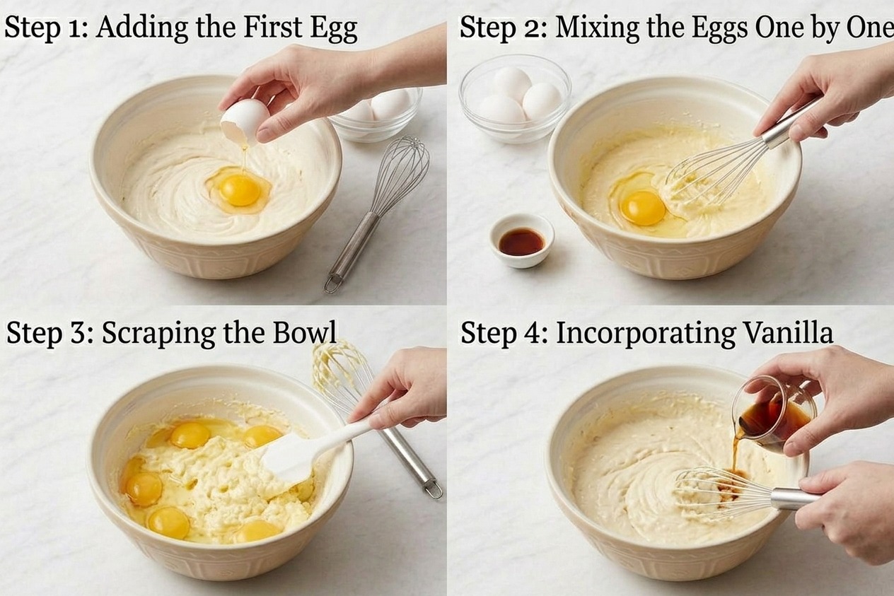 Eggs and Vanilla add for making vanilla cake
