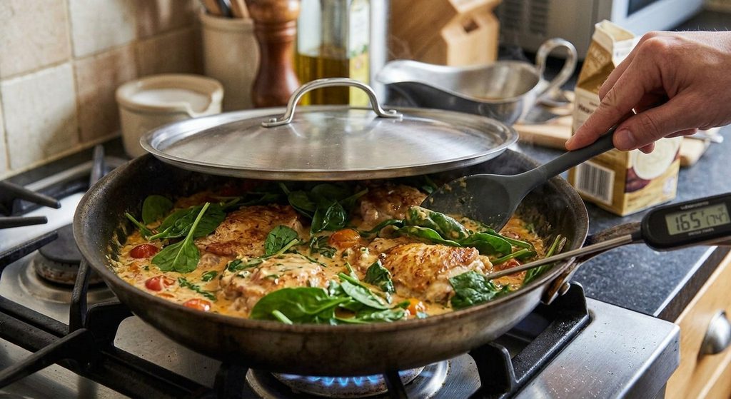 Add chicken and spinach the Italian chicken sauce
