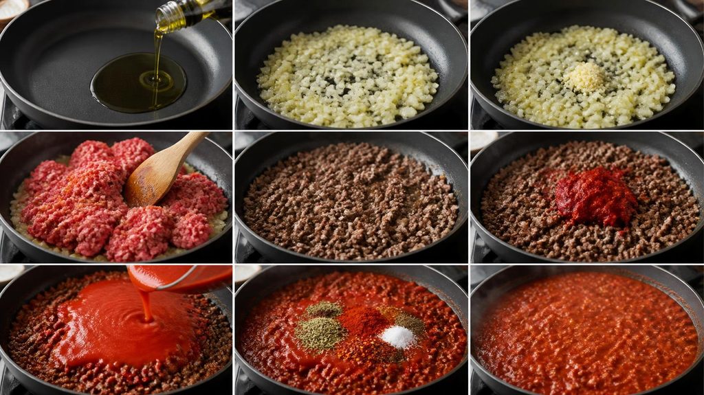 Prepare the Meat Sauce for bake ziti recipe
