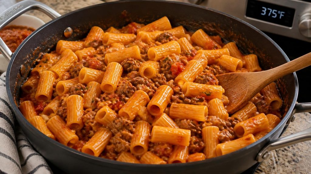 Combine the Pasta and Sauce for baked ziti recipe