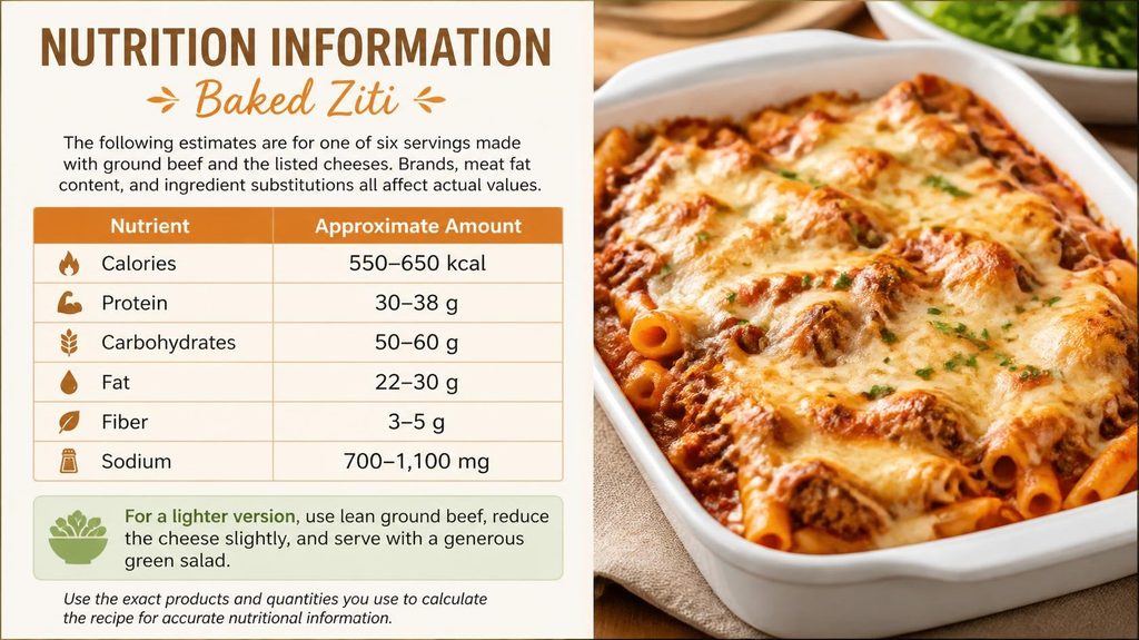 Nutrition information for baked ziti recipe