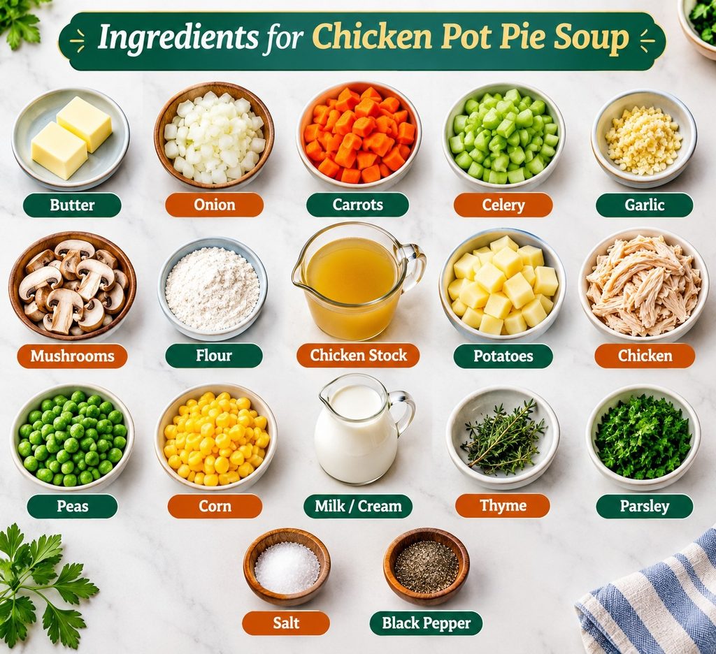 Ingredients for making Chicken Pot Pie Soup